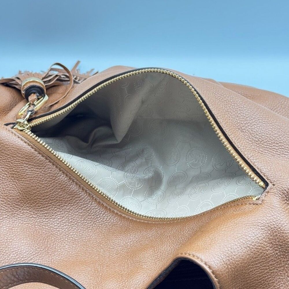 Michael Kors Brown Pebbled Leather Shoulder Hobo Bag Large Purse Tassel - Picture 16 of 16